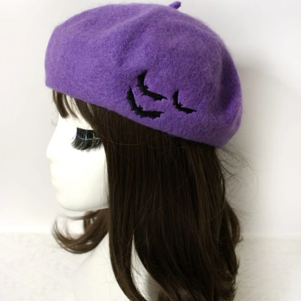 Purple Halloween bat beret